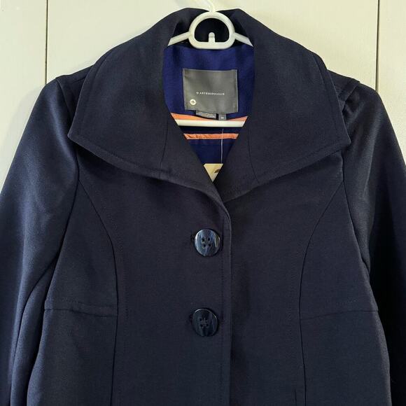 NWT Anthroologie Wellesley Pleated Peacoat Blue Lined Pockets Size XS - Picture 7 of 11